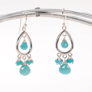 Neue Dornröschen Türkis Edelstein Tropfen Tropfen Kronleuchter Silber Ohrringe  - Bild 1 von 4