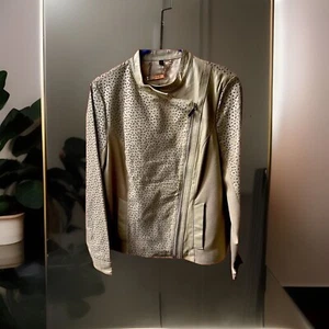 Leather Jacket Tan Iman Global Chic Platinum Size S Small Beige Artistic Fashion - Picture 1 of 10
