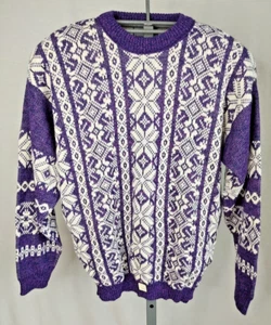 Vintage NWT Le Tigre Sweater Fair Isle 80's 90's Mens Size Med Geometric Purple - Picture 1 of 11