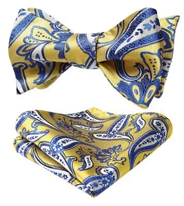 Yellow Bow Ties for Men Self Tie Paisley Mens Bow Tie and Pocket Square Set C... - Picture 1 of 6