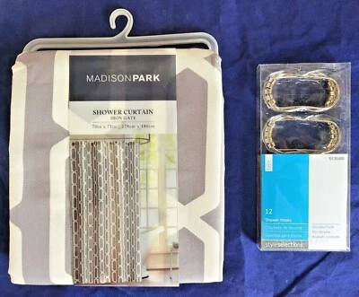 Madison Park Shower Curtain 70" x 71" With 12 Shower Hooks - Image 1 of 2