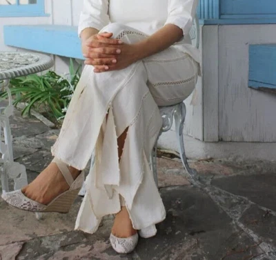 Falda Lobos Del Mar Brisa Mujer L Marfil Algodón Dobladillo Dividido Detalle de Encaje Midi Maxi Foto 1 de 4