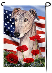 Patriotic Flowers Garden Flag - Fawn Brindle Greyhound - Picture 1 of 1