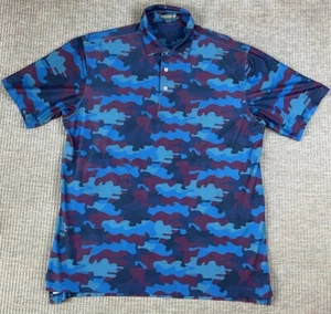 Peter Millar Men’s Polo Large Summer Comfort Camo Camouflage Blue Red READ - Picture 1 of 16
