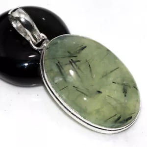 925 Silver Plated Moss Prehnite Ethnic Pendant Handmade Jewelry Size 2.1" GW - Picture 1 of 3