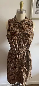 Maeve By Anthropologie Dress Gemini Tiger Print Size 12 Sleeveless Shirt Buttons - Picture 1 of 7