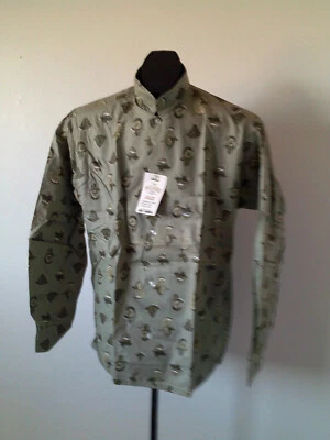 Camisa masculina vintage com estampa anos 50 e 60 gola NEHRU S ERIC DAMON EUA - Imagem 1 de 4