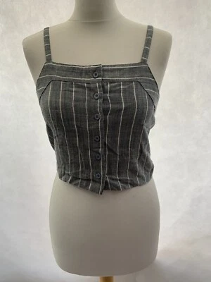 top recortado rvca talla S gris algodón a rayas sin mangas tiras abotonadas Foto 1 de 4
