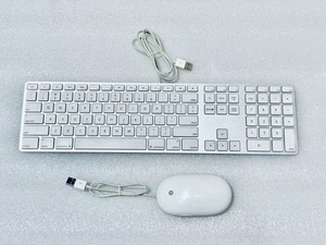 Apple White Aluminum USB Wired Keyboard A1243 & Apple Wired Mouse A1152 - READ - Afbeelding 1 van 20