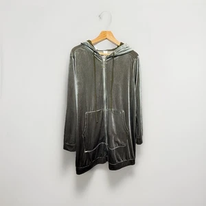 Marlawynne Layers Size Medium Green Velvet Velour Hoodie Longline Oversized - Picture 1 of 12