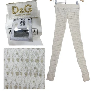 Dolce Gabbana Crochet Knit Leggings White Wool Angora Blend W 24 - Picture 1 of 16
