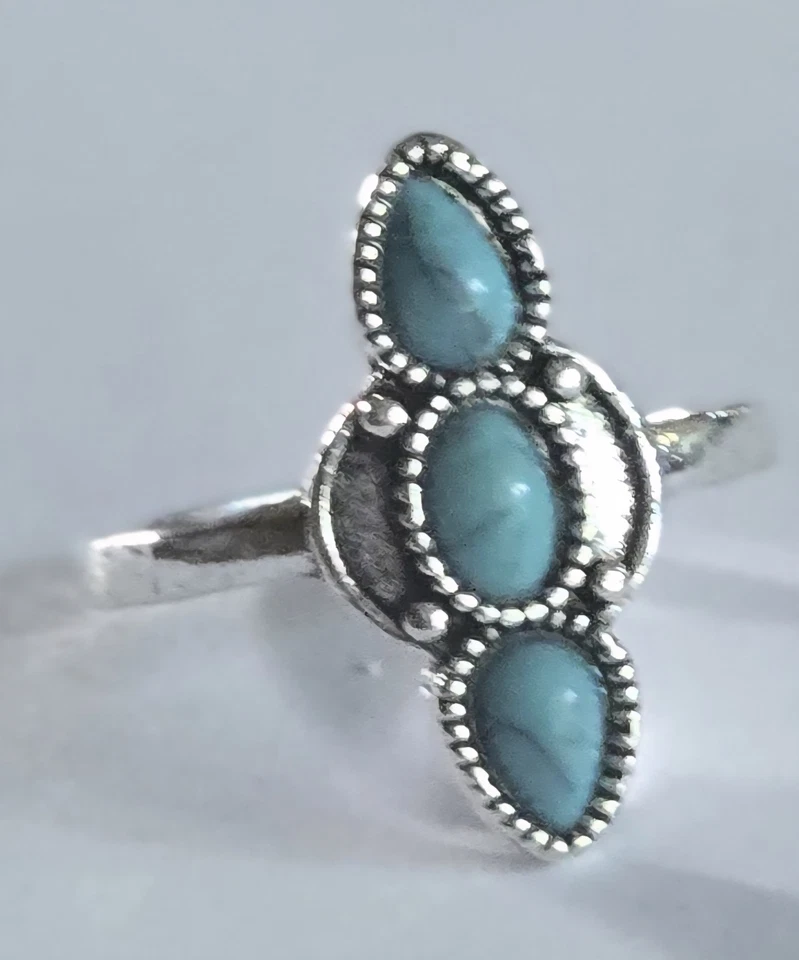 CALIDAD PLATA TITANIO NUEVO TALLA 9 BISEL CONJUNTO TURQUESA IMPRESIONANTE MUJER ANILLO S Foto 1 de 4