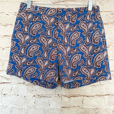 Banana Republic 女式佩斯利礼服短裤 2 码蓝色勃艮第色  — 第 1/4 张图片
