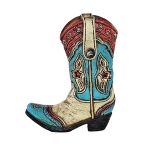 Stivali da cowboy western decorativi ornamento blu rosso panna - Foto 1 di 8