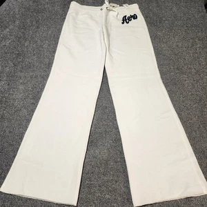 Aeropostale Sweatpants Womens Medium White Fleece Wide Leg Raw Hem Y2K   - Picture 1 of 18
