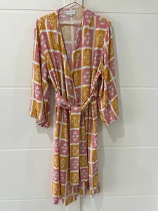 Piyama Robe S/M Kimono Style With Tie Pink Orange - Picture 1 of 9