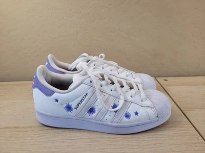 adidas Superstar White Purple Floral Shoes Sneakers Womens Size 4 - Image 1 of 4