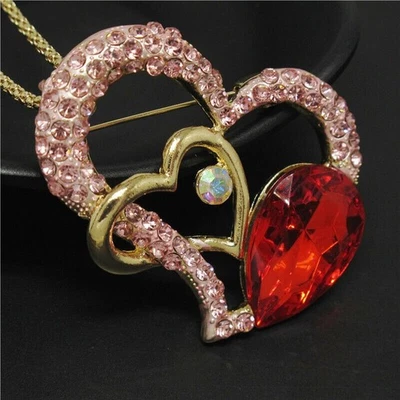 24 Betsey Johnson Cristal Rojo Corazón Oro Colgante Collar Broche Bolsa de Regalo Gratis Foto 1 de 4