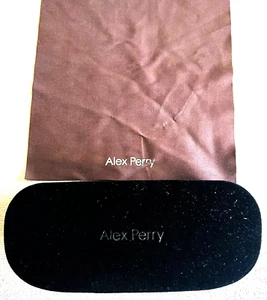 Alex Perry Suede Glasses Case Hard Clamshell Black Outer Felt Brown Inner &Cloth - Picture 1 of 4