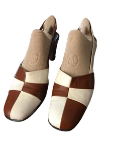 Vgt Bally Made in Canada Brown & Beige Checkered Leather Pumps Shoes Size 8 - Picture 1 of 4