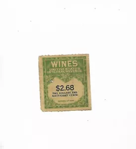 WINES UNITED STATES INTERNAL REVENUE TAX STAMP,$2.68 SERIES1941 - Picture 1 of 1