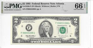 1995 Atlanta $2 FRN (Harder to find FG Block) PMG 66 EPQ GEM UNCIRCULATED - Picture 1 of 8