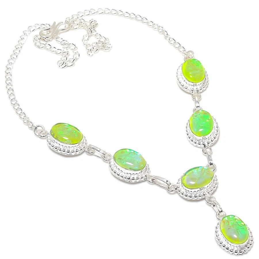 Ожерелье ювелирное ручной работы из стерлингового серебра 925 пробы с тройным опалом размер 18 дюймов - Изображение 1 из 1