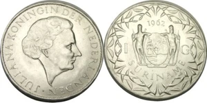 Elfe Suriname Surinam 1 Gulden 1962 Silber - Bild 1 von 1