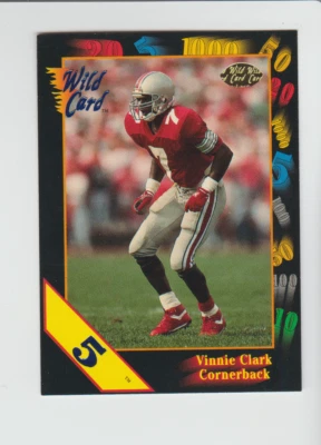 1991 Wild Card 5 Stripe #90 Vinnie Clark rookie card, Ohio State Buckeyes star - Image 1 of 2
