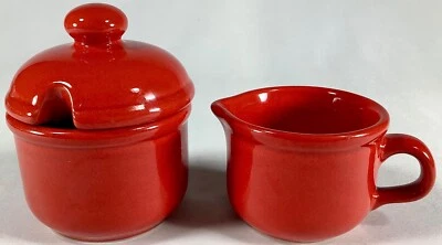 WAECHTERSBACH Spain Collection Creamer and Sugar Bowl w/ Lid Set Solid Red EUC - Image 1 of 4