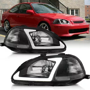 For 1996-1998 Honda Civic EJ EK EM LED DRL Strip Headlights Left + Right - Picture 1 of 22