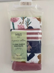 M&S Girls Organic Cotton Long Sleeve Bodysuits - 5 Pack - 7LB- 3.2KG - Bild 1 von 2