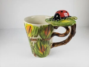 Ladybug Coffee Mug 3D Handle Hand Painted Ladybug Cup Blue Witch Designs - Picture 1 of 10