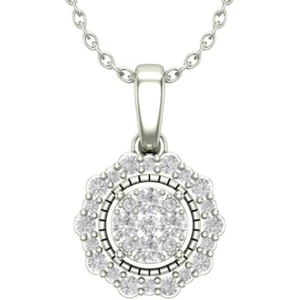 Sterling Silver Round Diamond Halo Cluster Pendant Necklace 1/3ct, 18" - Picture 1 of 5