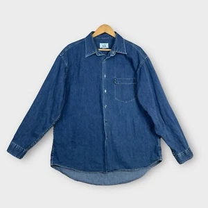 Vintage ARMANI JEANS Denim Twill Shirt Mens Large Blue 90s Y2K Street Wear - Picture 1 of 13
