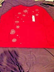 Croft & Barrow Cotton Red Christmas Snowflakes Top Blouse Tee L - Picture 1 of 2