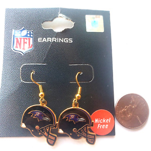 Baltimore Ravens Helmet Shape Earrings Fish J Hook Gold Tone NEW NFL