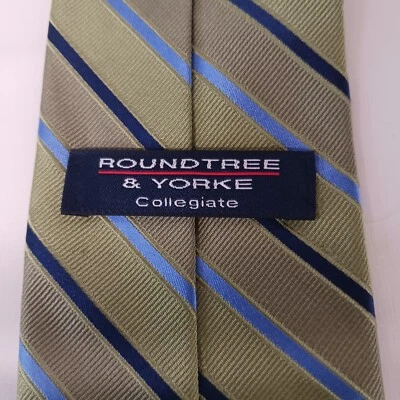 Roundtree & Yorke Men's Necktie 59" Long x 3.5" Wide Repp Silk Green Made in USA - Image 1 of 4