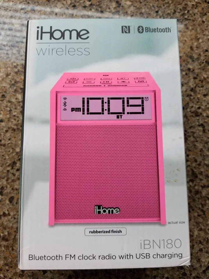 iHome Pink  IBN180 Bluetooth FM Clock Radio With USB Charging MSRP $60 - Image 1 of 4