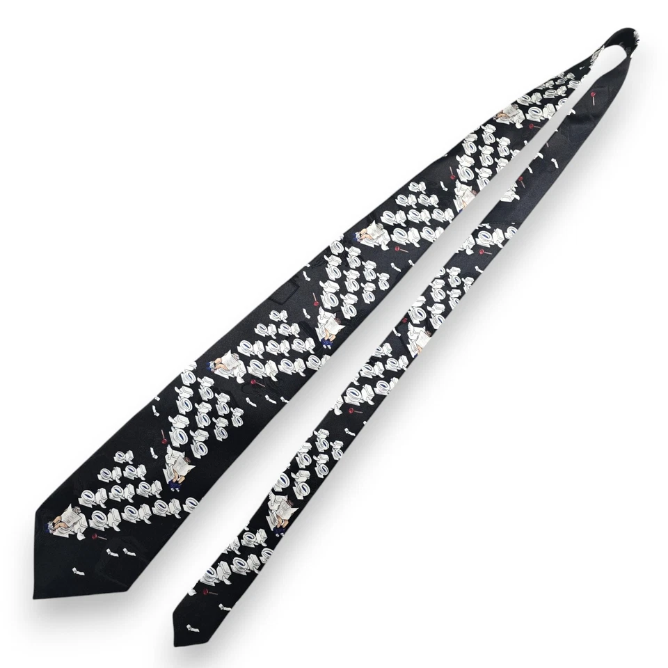 Corbata salvapantallas After Dark Flying Toilets años 90 negra seda 56" - 4" vintage EE. UU. Foto 1 de 4