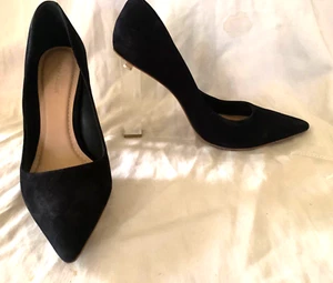 Saks Fifth Avenue black suede lucite heel pump 9 - Picture 1 of 16
