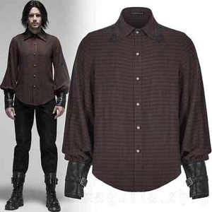 PUNK RAVE Men Gunslinger Shirt Brown Red Gothic Steampunk Vampire size XL (L) - Picture 1 of 6