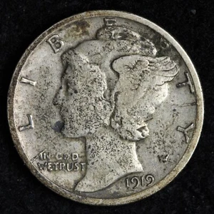 1919-D Mercury Dime CHOICE VF Neat Obverse Die Crack E865 SH - Picture 1 of 2