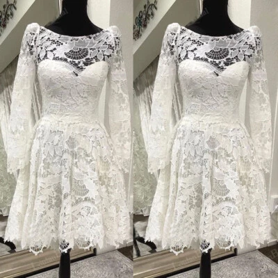 Lace Short Wedding Dresses Long Sleeve Backless Knee Length Bridal Gowns Custom - Image 1 of 4