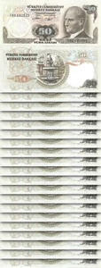 Turkey 50 Lira 1976, UNC, 20 Pcs LOT, P-188, Prefix I  - Picture 1 of 5