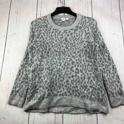 Gap Cheetah Print Gray Medium Long Sleeve Sweater Women - Image 1 of 4