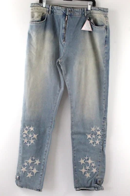Boohoo Man Men's Size 40 Tall Antique Wash Slim PU Star Applique Jeans NWT - Image 1 of 4