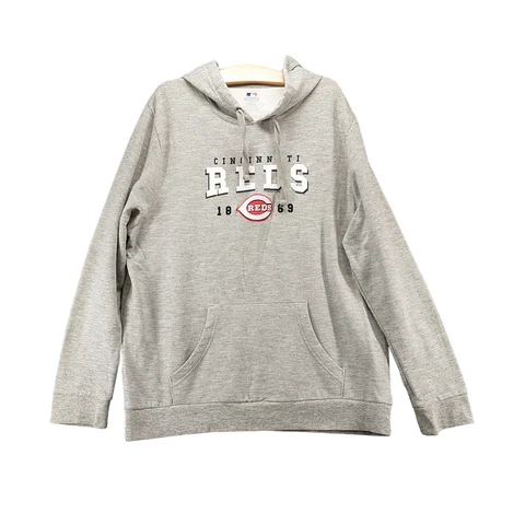MLB Men's Hoodie Gray XL Cincinatti Reds Logo Pullover Long Sleeve Pockets Cover