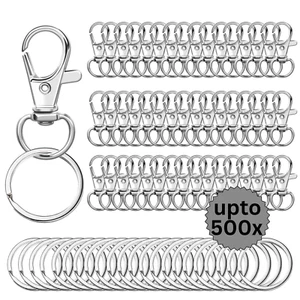100-500x Metall drehbar Schlüsselband Karabinerhaken Karabinerverschluss und Schlüsselanhänger Ringe - Bild 1 von 9