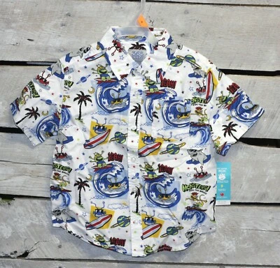 365 Kids From Garanimals Boys White Monsters Ride The Waves Button Down Shirt - Image 1 of 4